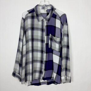 Cato Shirt Womens Size 22/24W Purple White Black Mixed Plaid Button Down Flannel